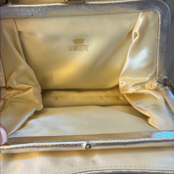 Lewisette Evening Vintage Gold Clutch with gold clasp, 8” x 5 1/2”, EUC - Picture 7 of 9